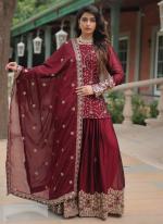 Rangoli Silk Maroon Festival Wear Embroidery Work Readymade Plazzo Suit